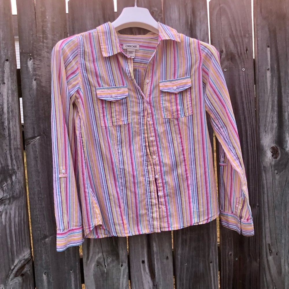 Cherokee Shirt Striped Button Up Top Kids 14/16